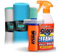5-teil. Glasversiegelung Bundle - Soft99 Glaco DX 110 ml - Versiegelung mit perfektem Lotuseffekt + Soft 99 Glaco de Cleaner Glasreiniger 400ml, detailmate Mikrofaser Poliertuch 40x40cm + 2x Glastuch
