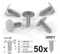 50 x Grau Kunststoff Tannenbaum Verkleidung Clips 7 mm Loch 18 mm Kopf Auto V...