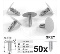 50 x Grau Kunststoff Tannenbaum Verkleidung Clips 7 mm Loch 24 mm Kopf Auto V...