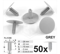 50 x Grau Kunststoff Tannenbaum Zierleisten Clips 6 mm Loch 28 mm Kopf Auto V...