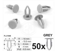 50 x graue Kunststoff Tannenbaum Zierclips 5 mm Loch, 10 mm Kopf Auto Van Ver...