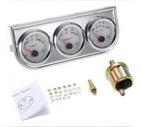52 mm 3-in-1-Auto-Messgerät-Set, Öldruck- und Wassertemperatur-Voltmeter, LED-Hintergrundbeleuchtung, Chrom für Zifferblatt, ABS-Aluminium-Gehäuse, 12 V für Autos und Motorräder