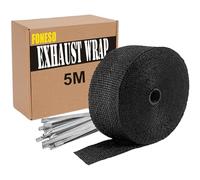 5M Hitzeschutzband Auspuff,Foneso auspuffband,Hitzeschutz Auspuff Bandage,Schwarz Hitzeschutzband mit 10 Kabelbinder Edelstahl,für Motorrad Fächerkrümmer Thermoband Krümmerband