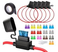 5pcs 12/16AWG Sicherungshalter mit Draht für Autos, 12V Inline Auto Flachsicherungshalter, Wasserdichter Kfz Sicherungshalter mit 14-teiligen Standard Flachsicherungen (2A 3A 5A 7.5A 10A 15A 20A 25A 3