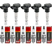 5x NTY Zündspule + CHAMPION Zündkerze für Audi A3 Sportback 8VA 8VF RS3