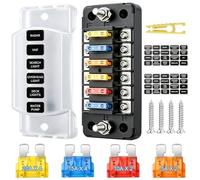 6 Fach Sicherungshalter, 12 Volt ATC/ATO KFZ Sicherungskasten | Sicherungsblock mit 12 Flachsicherungen Negativen Bus Sicherungsblock für DC 12V/24V Auto Wohnmobil LKW Boot Van SUV Marine