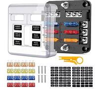 6 Fach Sicherungshalter, KFZ Sicherungskasten ATO 12V/24V Blade Sicherungsblock, Auto Sicherungsdose mit 16pcs Sicherungen und LED-Anzeige Schutzabdeckung für Auto Boot Marine SUV