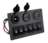 6 Gang Schalt Tafel mit 12V-24V LED Digital Voltmeter Dual USB LadegeräT Fe9475