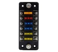 6-wege Sicherungskasten mit Abdeckung, 32v, 75a, Schwarz | Mittelgroß, Schraubklemmen, 12 bis 16awg, mit Selbstgemachten Aufklebern und Beschriftungen