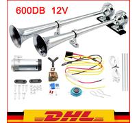 600DB 12V Fanfare Hupe Druckluft Horn Nebelhorn Chrom mit Kompressor Bus PKW LKW