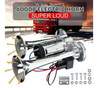 600DB Fanfare Hupe Druckluft Horn Nebelhorn Chrom mit Kompressor 12V PKW LKW Bus