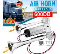 600DB Fanfare Hupe Druckluft Horn Nebelhorn Chrom mit Kompressor 12V PKW LKW Bus