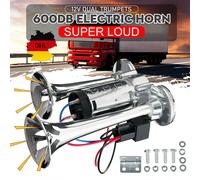 600DB Fanfare Hupe Druckluft Horn Nebelhorn Chrom mit Kompressor 12V PKW LKW Bus