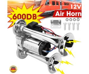 600DB Fanfare Hupe Druckluft Horn Nebelhorn Chrom mit Kompressor 12V PKW LKW Bus
