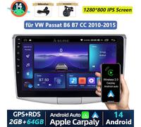 64G Android 14 Carplay Autoradio BT 5.0 RDS WiFi GPS Navi für VW Passat B6 B7 CC