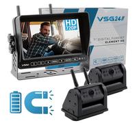 VSG24 7“ Element HD 2 Kameras Funk Rückfahrsystem Akku Magnet für Wohnmobil & LKW, KFZ Set kabellos inkl. Rückfahrkamera + Monitor, DIY Nachrüstung 12V-24V, Kamera digital, Auto Rückspiegel