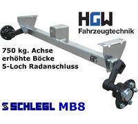 750 kg. Achse erhöhte Böcke - AM: 1200 mm AS: 5112 - ungebremste Anhängerachse