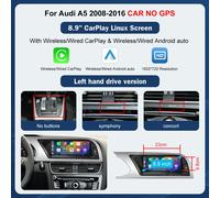 8,9"drahtlose Carplay Stereo Touchscreen Nachrüstung für Audi A5 2008-2016 mmi2g