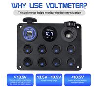 8 Gang Schalttafel LED Schaltpanel 12V/24V Digital Voltmeter USB für Auto Boot