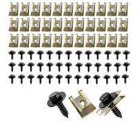 80 Sätze Blechmutter Schraube Mutter Clip Kit,40 KFZ Karosserieschrauben 40 U Typ Kotflügelclip Blechmuttern Befestigung Clips,Kotflügelclip Blechmuttern Befestigung Clips für Auto