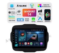9" 4+64G 8Core Android 14 Autoradio Für Jeep Renegade GPS Navi WIFI RDS Carplay