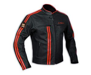 A-Pro Jacket Leather Mens Biker Motorcycle CE Protectors Armored Orange L