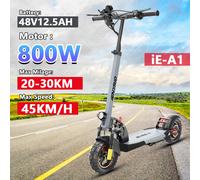 A1-Elektroroller, leistungsstark, 800 W, 48 V, 12,5 Ah, Höchstgeschwindigkeit 45 km/h, 45 km Reichweite, 10-Zoll-Reifen, doppelter stoßdämpfender Falten-EScooter für Erwachsene iE-A1