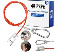 Abreisseil für Anhänger, 1 Set, 1 Meter x Ø 2,5 mm Stahlseil mit Gabelkopf und Splintbolzen, 250 kg Bruchlast, in Rot, für alle Arten von gebremsten Anhängern und Wohnwagen, ummanteltes Fangseil AHK