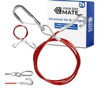 Abreisseil für Anhänger, 2 Sets, 1 Meter x Ø 2,5 mm Stahlseil mit Karabiner und Fanghaken, 250 kg Bruchlast, in Rot, für alle Arten von gebremsten Anhängern und Wohnwagen, ummanteltes Fangseil AHK