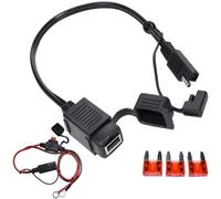 Acmerota Motorrad-USB-Ladegerät SAE-zu-USB-Kabeladapter SAE 2,1-Ampere-Anschluss wasserdicht, Inline-Sicherung, Motorrad 12 V für Motorrad-Mobiltelefon-GPS usw. Adapter-Kit mit Kabelbindersicherung