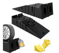 ACXIN 2 Stück Kunststoff Auffahrrampe pkw mit 2 Gelb Unterlegkeile Anhänger, 2.5T Tragfähigkeit eines Paares, Kompressionsbasis, Rutschfestes Hangdesign, Verladerampe, 90 x 33 x 22,5 cm