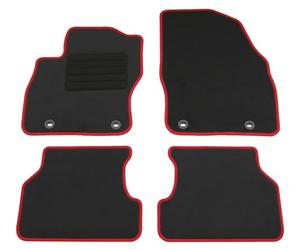 AD Tuning Auto Fußmatten 4-teilig passgenau für Ford Focus MK2 (11/2004-2/2011, inkl. Turnier) Textil mit Farbiger Randkettlung in Rot