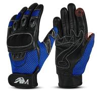 ADM Motorradhandschuhe Leder Herren Männer CE Geprüft Zertifiziert Taktile Touchscreen Handschuhe Scooter Motorroller Handschuhe Sommer Jede Jahreszeit Atmungsaktiv, Ref 9001, Blau Größe XL