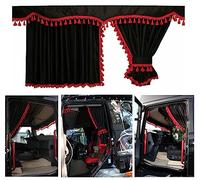 Adomo LKW Gardinen Cab Curtain passend zu Renault T in schwarz-rot