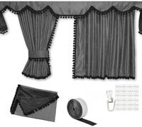 Adomo LKW Gardinen für Man TGX XLX in grau mit schwarzen Pompoms/Kugel