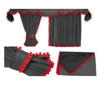 Adomo LKW Gardinen passend zum DAF ab 2021 XF XG XG+ in grau mit roten Pompoms/Kugel