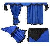 Adomo LKW Gardinen passend zum DAF XF 106 in blau schwarz Pompoms/Kugel