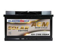 AGM Solarbatterie 12V 110Ah - Wartungsfreier Akku für Wohnwagen, Wohnmobil, Mover, Boot & Off-Grid Solarsysteme - Versorgungsbatterie Deep Cycle Solar Edition