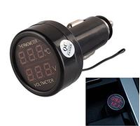 Aihasd 2IN1 12V/24V Auto Batterie Spannung Zigarettenanzünder Monitor Voltmeter KFZ -10~80 ℃ Temperatur Tester Thermometer Digital Anzeige (rot + rot)