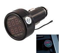 Aihasd 2IN1 12V/24V Auto Batterie Spannung Zigarettenanzünder Monitor Voltmeter KFZ -10~80 ℃ Temperatur Tester Thermometer Digital Anzeige (rot + Grün)