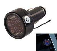 Aihasd 2IN1 12V/24V Auto Batterie Spannung Zigarettenanzünder Monitor Voltmeter KFZ -10~80 ℃ Temperatur Tester Thermometer Digital Anzeige (rot + blau)