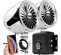 Aileap M150 Motorrad Verstärker Audio System mit AUX, MP3, FM Radio, 4 zoll Vollständige Palette Wasserdichte Bluetooth Stereo Lautsprecher, Fit für 1 zu 1,5 in. Lenker Motorräder ATV UTV (Chrom, Fan)
