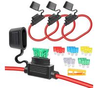 Aiqeer 3 Stück 32V Mittlere Auto Inline Flachsicherungshalter, wasserdichte KFZ Inline Standard Flachsicherungshalter mit 16 AWG Draht, Gratis 10 Stück Standard Flachsicherungen und Sicherungszieher