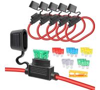 Aiqeer 5 Stück 32V Mittlere Auto Inline Flachsicherungshalter, wasserdichte KFZ Inline Standard Flachsicherungshalter mit 16 AWG Draht, Gratis 10 Stück Standard Flachsicherungen und Sicherungszieher