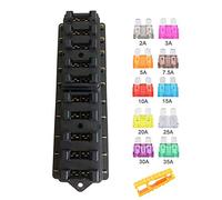 Aiqeer KFZ 10-Fach Sicherungshalter, 12V / 24V / 32V / 48V Universal Standard Blade Sicherungskasten, Sicherungsdose, Sicherungsblock, mit Feuchtigkeitsgeschützter Abdeckung und 10Pcs Flachsicherung