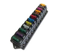 Aiqeer KFZ 12-Fach Sicherungshalter, 12V / 24V / 32V / 48V Universal Standard Blade Sicherungskasten, Sicherungsdose, Sicherungsblock, mit Feuchtigkeitsgeschützter Abdeckung und 10Pcs Flachsicherung