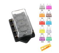 Aiqeer KFZ 4-Fach Sicherungshalter, 12V / 24V / 32V / 48V Universal Standard Blade Sicherungskasten, Sicherungsdose, Sicherungsblock, mit Feuchtigkeitsgeschützter Abdeckung und 10Pcs Flachsicherung