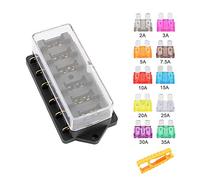 Aiqeer KFZ 6-Fach Sicherungshalter, 12V / 24V / 32V / 48V Universal Standard Blade Sicherungskasten, Sicherungsdose, Sicherungsblock, mit Feuchtigkeitsgeschützter Abdeckung und 10Pcs Flachsicherung