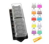 Aiqeer KFZ 8-Fach Sicherungshalter, 12V / 24V / 32V / 48V Universal Standard Blade Sicherungskasten, Sicherungsdose, Sicherungsblock, mit Feuchtigkeitsgeschützter Abdeckung und 10Pcs Flachsicherung