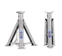 alca® Unterstellbock 3t klappbar I Auto Stützbock Set (2 Stück), faltbar, 3-Fach höhenverstellbar mit Sicherheitsstift, Gewicht 2,0kg je Bock, Höhe 290-405 mm, aus Stahl, Silber-grau